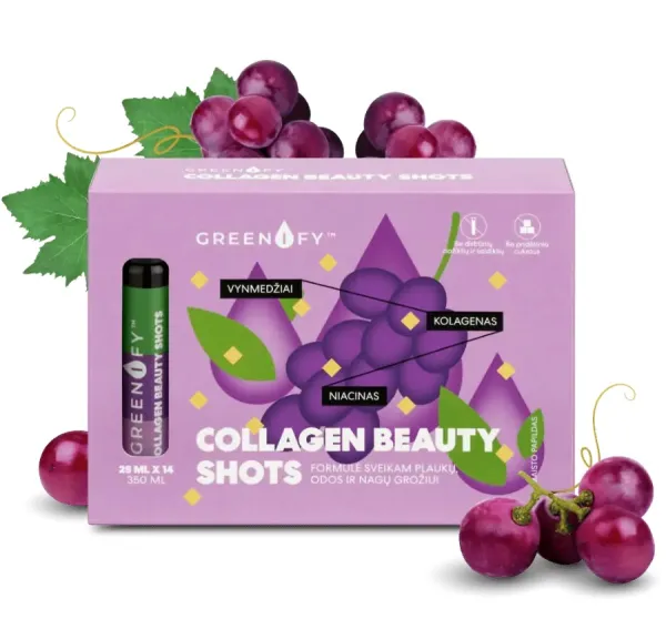 Maisto papildas GREENIFY Collagen beauty shots plaukų, odos, nagų grožiui N14