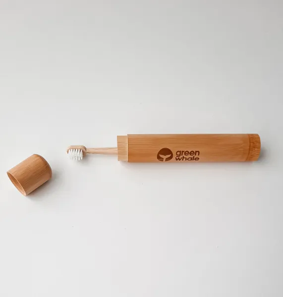 GREEN WHALE bambukinis dantų šepetėlio dėklas vaikų dantų šepetėliui
