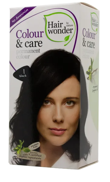 HAIRWONDER Colour&Care (spalva: juoda 1) ilgalaikiai plaukų dažai be amoniako