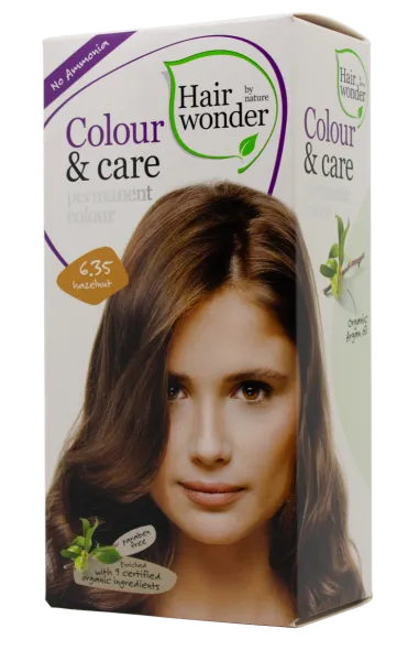 HAIRWONDER Colour&Care (spalva: riešuto 6.35) ilgalaikiai plaukų dažai be amoniako