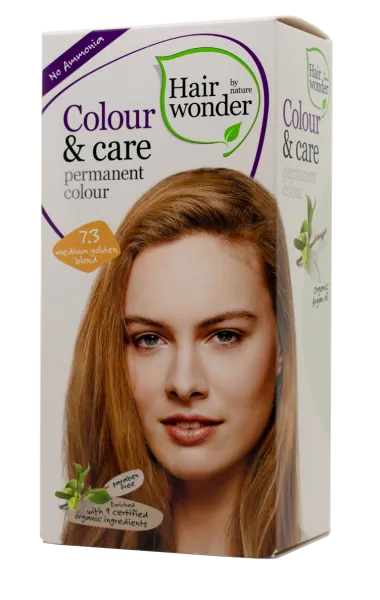 HAIRWONDER Colour&Care (spalva: vidutinė aukso blondinė 7.3) ilgalaikiai plaukų dažai be amoniako