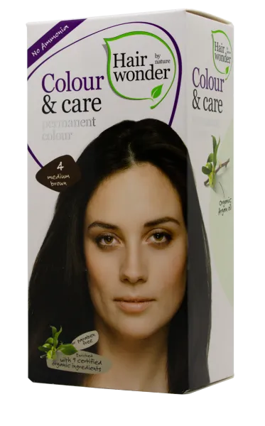HAIRWONDER Colour&Care (spalva: vidutinė ruda 4) ilgalaikiai plaukų dažai be amoniako