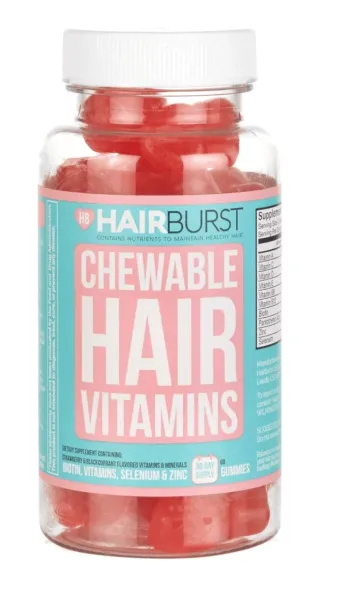 Maisto papildas plaukams HAIRBURST braškių ir juodųjų serbentų skonio guminukai N60