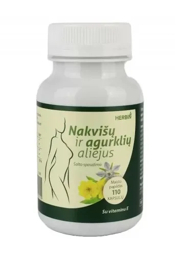 Maisto papildas HERBIN Nakvišų ir agurklių aliejus su vitaminu E N110 kaps.