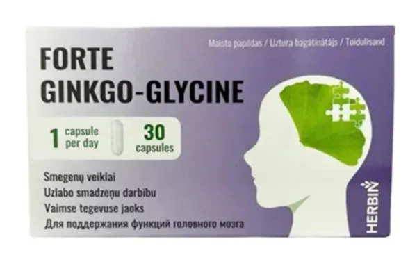 Maisto papildas HERBIN Ginkgo Biloba - Glicinas Forte kapsulės N30