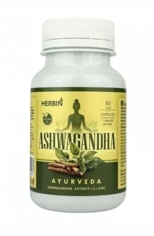Maisto papildas HERBIN AŠVAGANDA (Ashwagandha) kapsulės N60