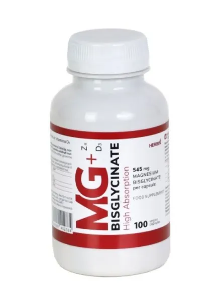 Maisto papildas HERBIN Magnio bisglicinatas + Cinkas + D3 kapsulės N100
