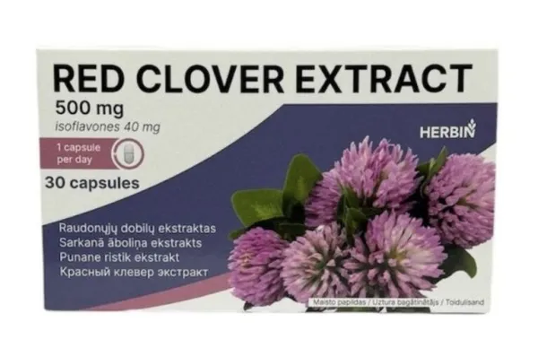 Maisto papildas HERBIN Raudonųjų dobilų ekstraktas kapsulės N30