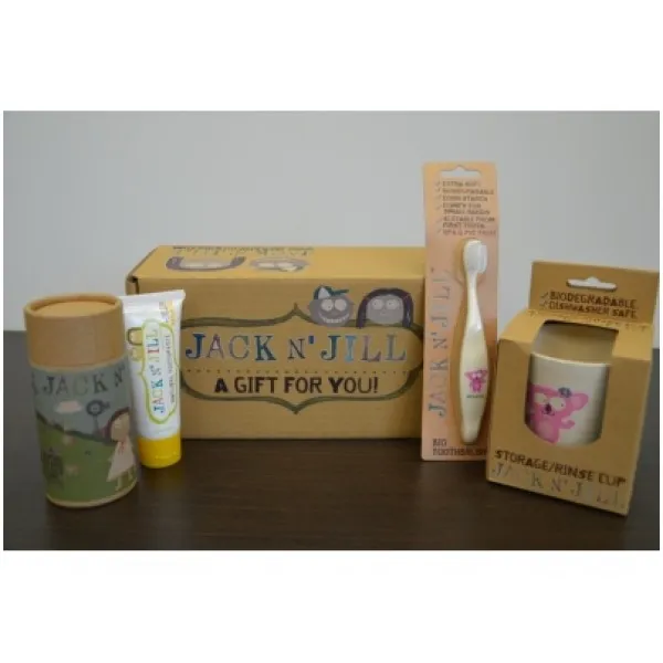JACK N‘JILL dovanų rinkinys mergaitei (pasta, šepetukas, puodelis, krepšys)