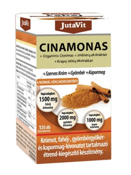 Maisto papildas JUTAVIT Cinamonas + Organinis Chromas + Imbierų ekstraktas + Krapų sėklų ekstraktas tabletės N120