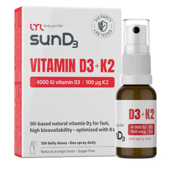 Maisto papildas LYL Purškiamas D3 + K2 vitaminas 4000 IU 15ml