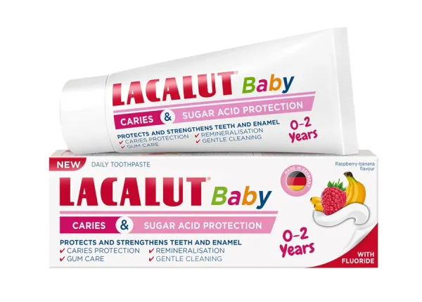 LACALUT Baby dantų pasta 0 - 2 metų vaikams aviečių ir bananų skonio 55ml