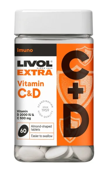 Maisto papildas LIVOL EXTRA Vitaminai C + D tabletės N60