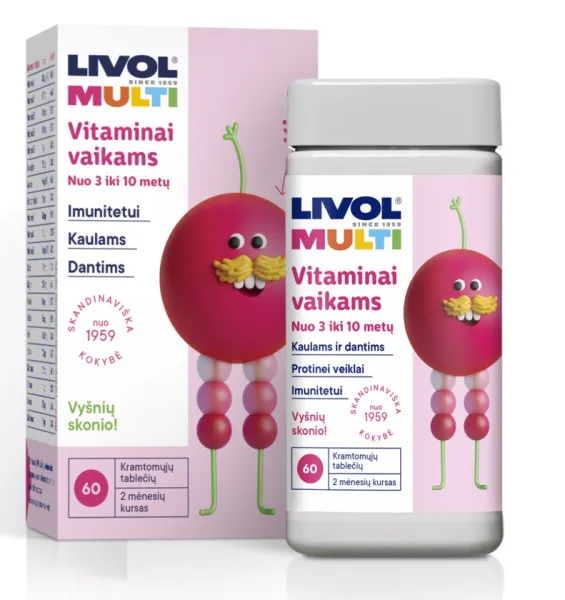 Maisto papildas LIVOL MULTI vaikams vyšnių skonio tabletės N60