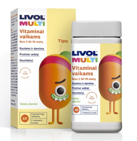 Maisto papildas LIVOL MULTI vaikams vaisių skonio tabletės N60