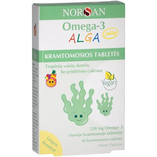 Maisto papildas NORSAN Omega-3 ALGA Jelly tropinių vaisių skonio guminukai N45