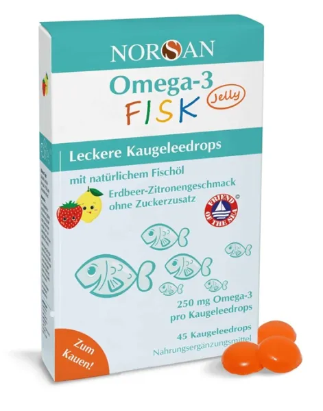 Maisto papildas NORSAN Omega-3 FISK Jelly braškių citrinų skonio guminukai N45
