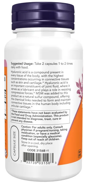 NOW Hyaluronic Acid 50mg+ MSM 60 kaps,
