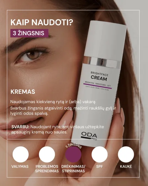 ODA PRO šviesinamasis ir stangrinamasis kremas su DMAE ir pieno rūgštimi 50ml