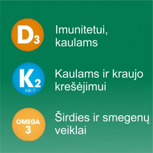 Maisto papildas Olidetrim Omega 2000 D3+K2 minkštosios kapsulės N30