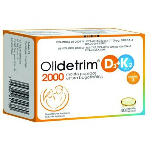 Maisto papildas Olidetrim Omega 2000 D3+K2 minkštosios kapsulės N30