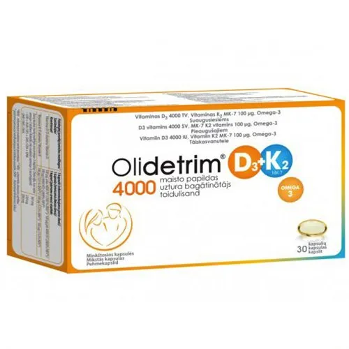 Maisto papildas Olidetrim Omega 4000 D3+K2 minkštosios kapsulės N30