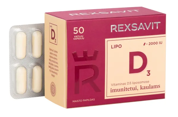 Maisto papildas REXSAVIT liposominis vitaminas D3 LIPO D 2000UI N50 kaps.