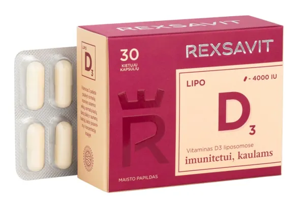 Maisto papildas REXSAVIT liposominis vitaminas D3 LIPO D 4000UI N30 kaps.