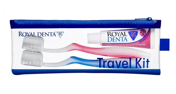 ROYAL DENTA kelionių rinkinys SENSITIVE: dantų pasta + 2 dantų šepetėliai