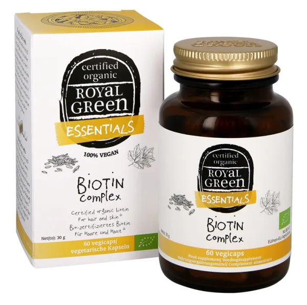 Maisto papildas ROYAL GREEN BIO Biotino kompleksas veganiškos kapsulės N60