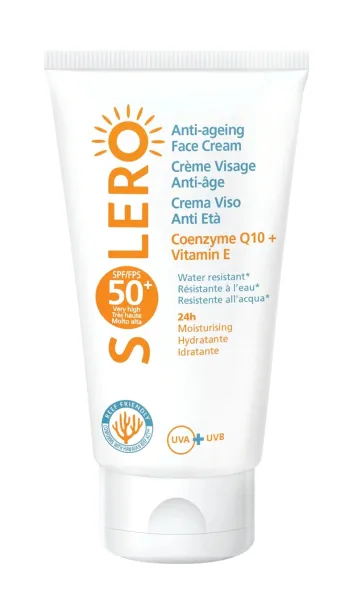 SOLERO Anti - age SPF50+ veido kremas apsaugantis nuo saulės su Kofermentu Q10 ir vitaminu E 50ml