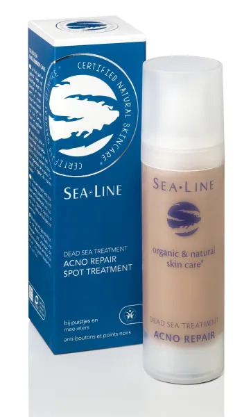 SEA LINE Dead Sea Treatment Acno Repair atkurianti ir maskuojanti priežiūros priemonė į spuogus ir inkštirus linkusiai odai 35ml