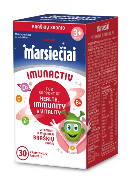 Maisto papildas WALMARK Marsiečiai IMUNACTIV braškių skonio kramtomosios tabletės N30