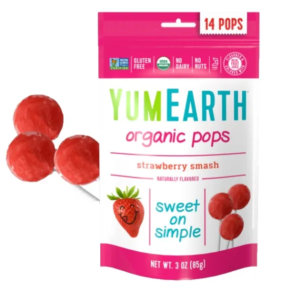 YUMEARTH ekologiški braškių skonio ledinukai ant pagaliuko BIO 85g 14 vnt.