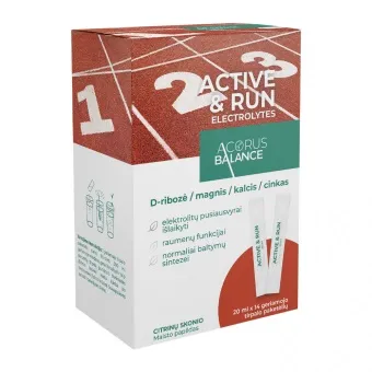 Maisto papildas Acorus Balance ACTIVE&RUN Electrolytes geriamasis tirpalas paketėliuose 20ml N14