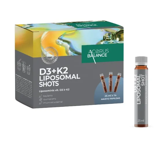Maisto papildas Acorus Balance D3+K2 LIPOSOMAL SHOTS 25ML N14