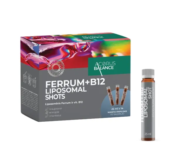 Maisto papildas Acorus Balance FERRUM+B12 LIPOSOMAL SHOTS 25ML N14