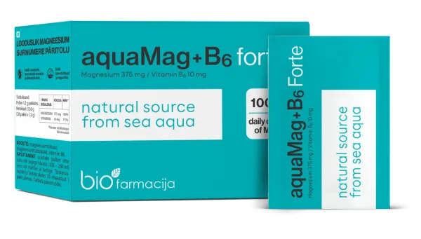 Maisto papildas aquaMag+B6 Forte milteliai 1.2g N28