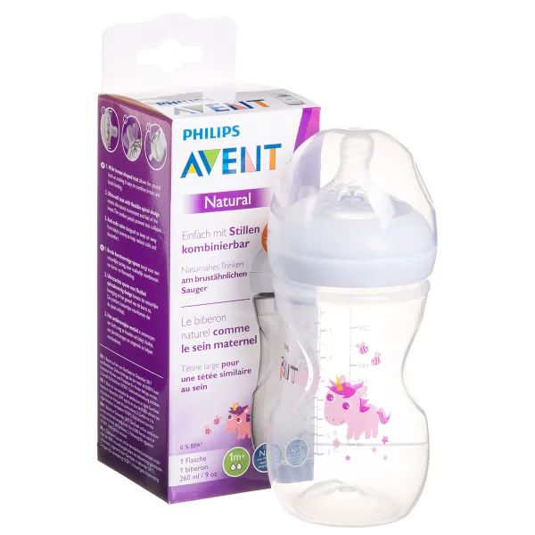 Buteliukas AVENT Natural dekoruotas rausvai 260ml (SCF628/17)