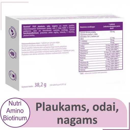 Maisto papildas BEOTEBAL PLUS plaukams, odai, nagams tabletės N30+10
