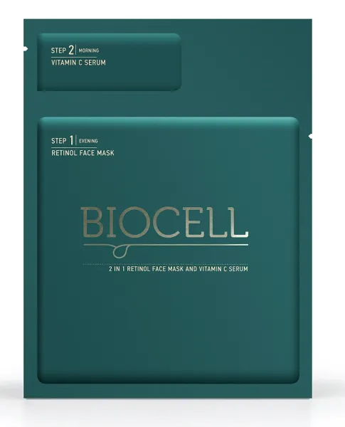 Retinolio veido kaukė ir vitamino C serumas BIOCELL 2in1 N1