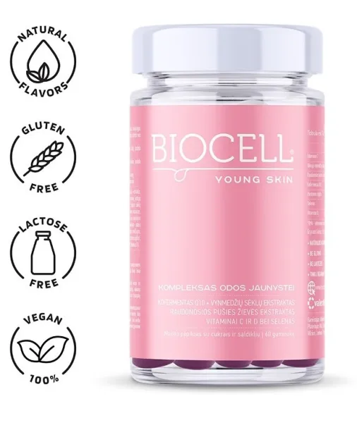 Maisto papildas BIOCELL Young Skin antioksidantų kompleksas odos jaunystei guminukai N60