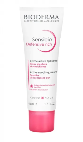 Raminamasis kremas jautriai, lengvai sudirginamai sausai/labai sausai odai BIODERMA Sensibio Defensive Rich 40ml