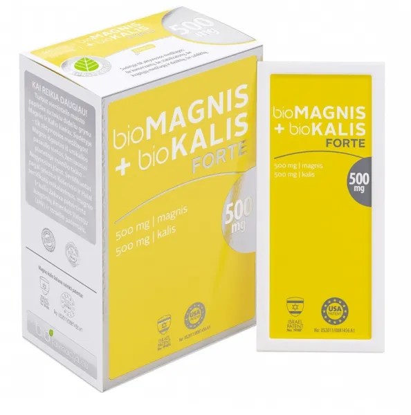 Maisto papildas bioMAGNIS 500mg + bioKALIS 500mg FORTE N20 (milteliai)