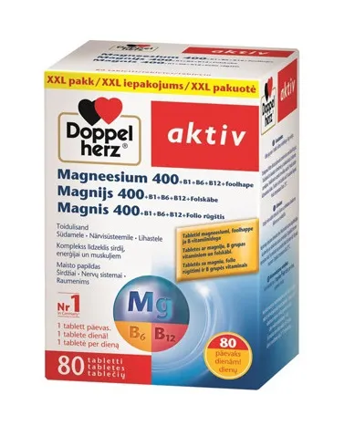 Maisto papildas DOPPELHERZ aktiv Magnis 400+B1+B6+B12+Folio rūgštis N80