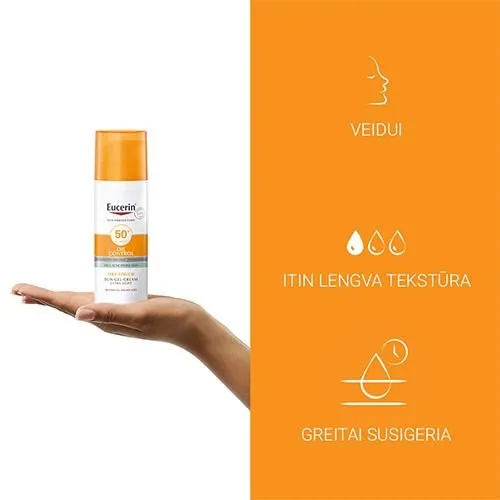 EUCERIN Sun kreminis gelis nuo saulės veidui DRY TOUCH SPF50+ 50ml