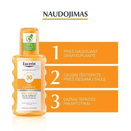 EUCERIN Sun skaidrus purškalas nuo saulės DRY TOUCH SPF30 200ml
