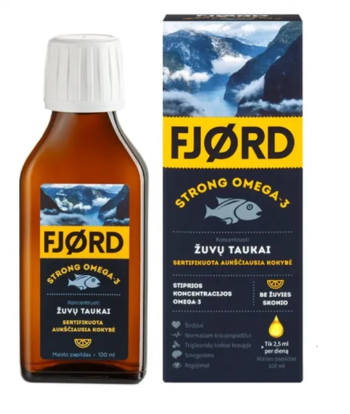 Maisto papildas FJORD STRONG OMEGA-3 skysti žuvų taukai 100 ml