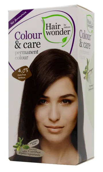 HAIRWONDER Colour&Care ilgalaikiai plaukų dažai be amoniako spalva kavos ruda 4.03