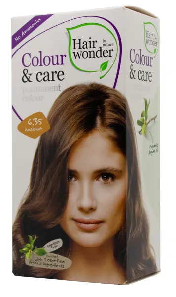 HAIRWONDER Colour&Care ilgalaikiai plaukų dažai be amoniako spalva riešuto 6.35